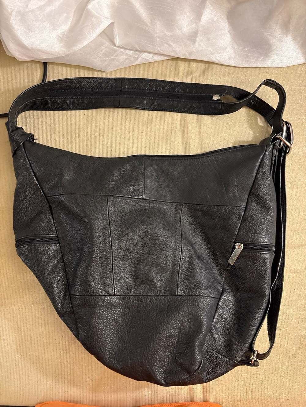 Black Leather Convertible Backpack Shoulder Bag